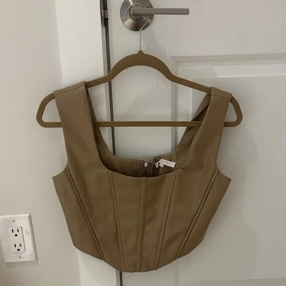 Olivaceous Tan Faux-Leather Crop Top - Picture 1 of 4
